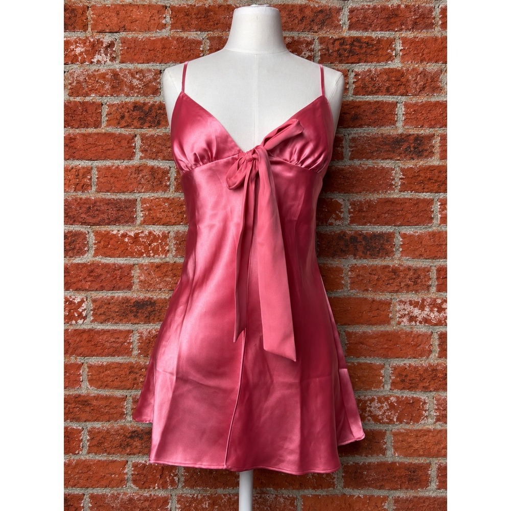Y2K Victorias Secret Pink Satin Tie Front Slip Dress Mini Chemise S Coquette